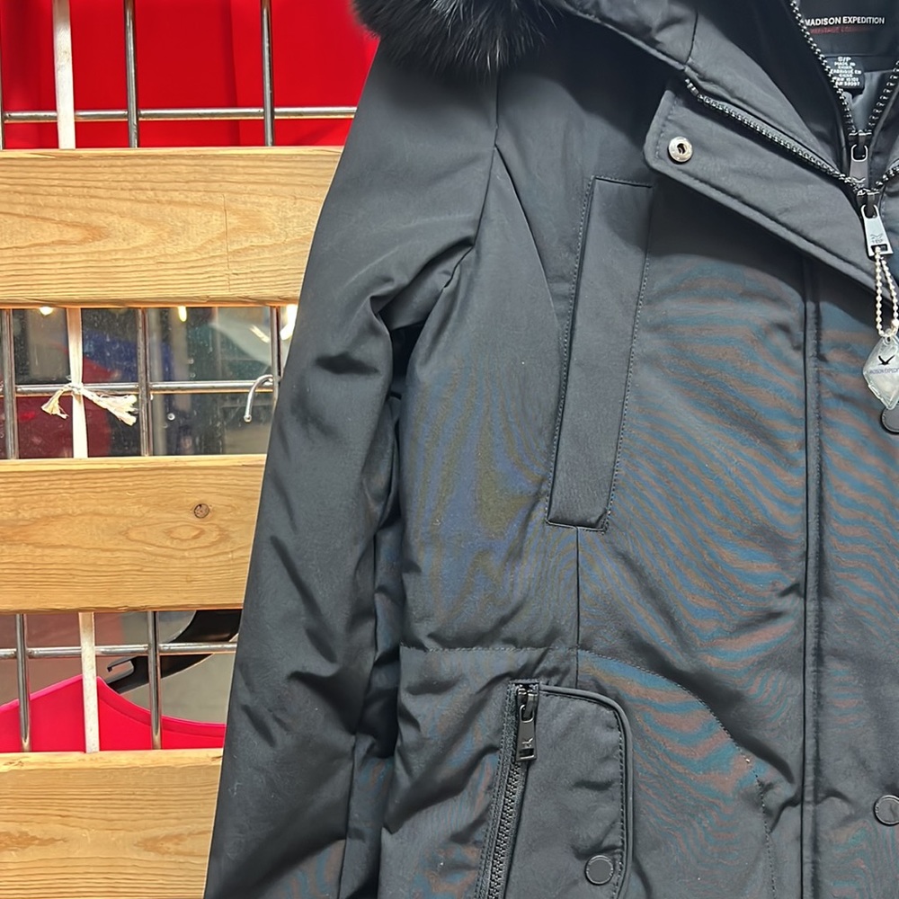 NWT,1 MADISON Detachable FOX FUR PARKA DOWN COAT,(black with black real fur) - Picture 14 of 17